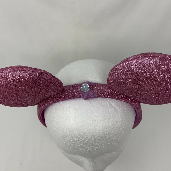Disney Parks - Pink Glitter Minnie Mouse Headband Ears with Sparkly Gem on on to - Picture 2 of 12